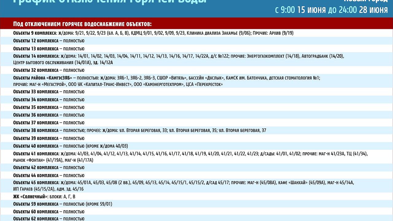 Главная картинка новости: График отключения горячей воды