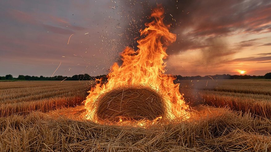 Главная картинка новости: Огненный конфликт в Татарстане: мужчина сжег 80 рулонов соседского сена
