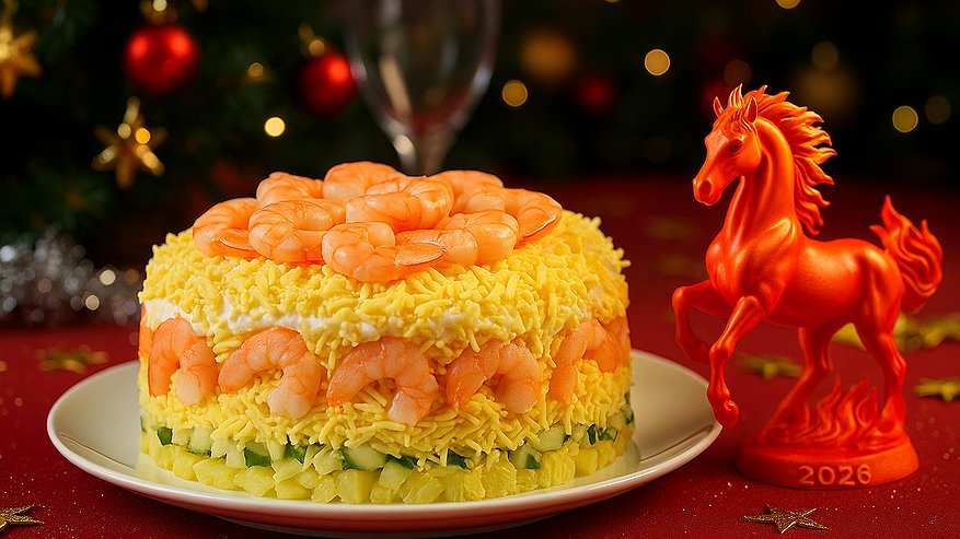 Главная картинка новости: В год Огненной Лошади поставьте на новогодний стол салат «Пегас» принесет счастье и деньги в дом