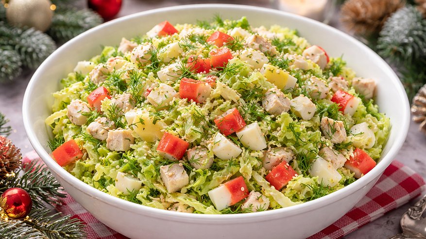 Главная картинка новости: Крабовый на новогодний стол не ставлю — миксую палочки с куриным филе: поразительно вкусный новый салат за копейки