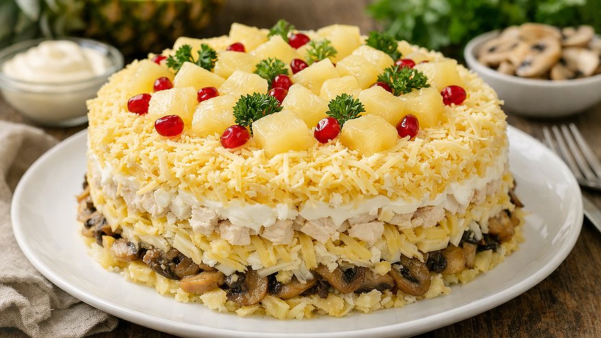 Главная картинка новости: В восторге даже заядлые "оливьешники": этот салат с ананасом уплетают за обе щеки даже те, кто терпеть не может фрукт