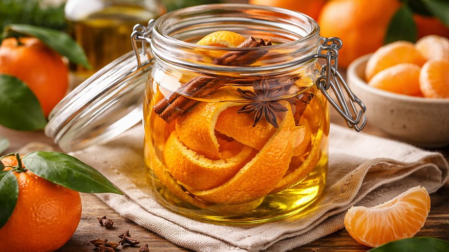 Главная картинка новости: Мандариновые корки заливаю растительным маслом — всю зиму радуюсь своей хитрости: гениальный лайфхак на холодный сезон
