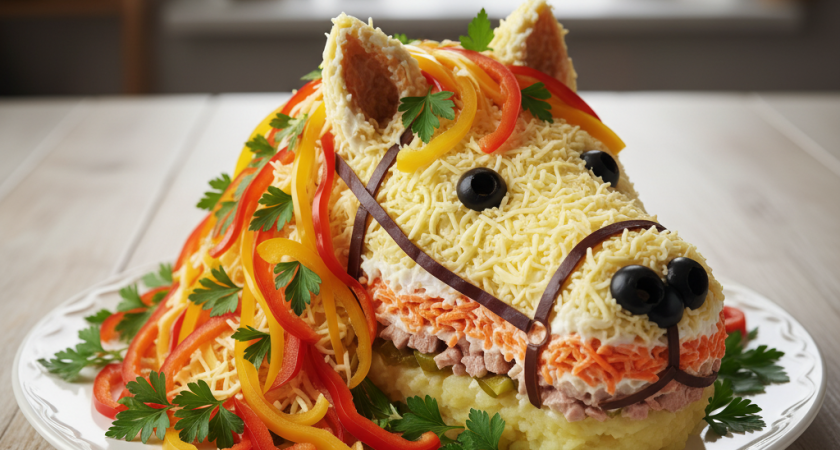 Новый год без "Оливье": слоеный салат "Снежная лошадка" — гости в восторге, а хозяйка года отблагодарит удачей и деньгами