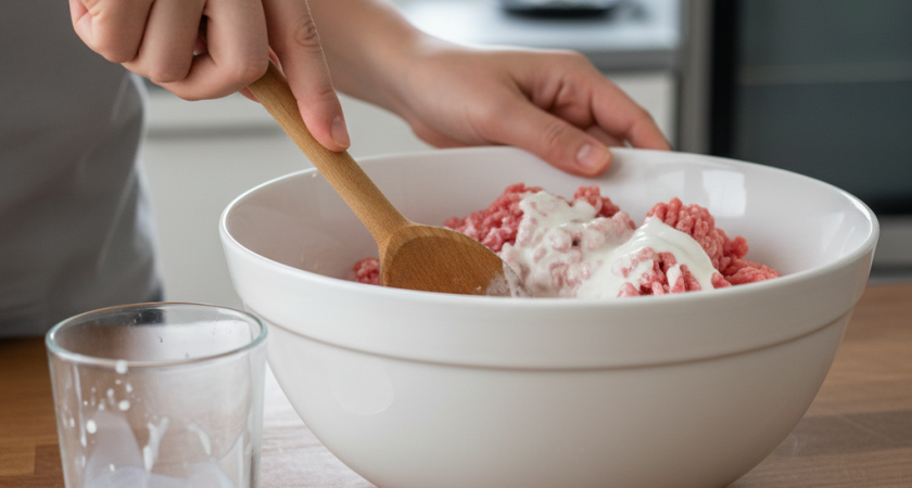 Смешиваю стакан кефира и фарш: на выходе получаю гору вкуснейших ленивых беляшей