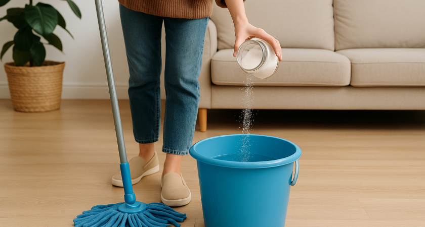 Начала мыть полы солёной водой — перемены в доме оценила вся семья: вот для чего бросаю соль в ведро