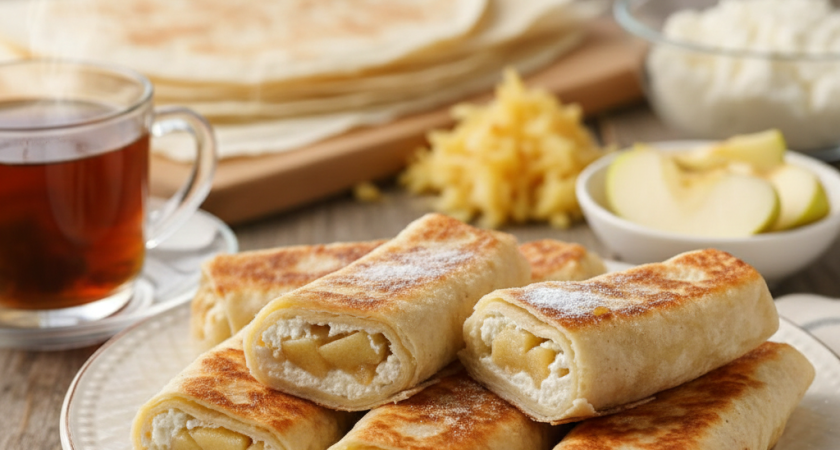 Беру лаваш и яблоко, жарю гору вкуснятины к чаю: вместо надоевших блинов - получаю хрустящие рулетики за 10 минут