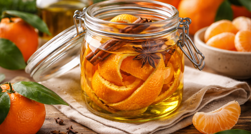Мандариновые корки заливаю растительным маслом — всю зиму радуюсь своей хитрости: гениальный лайфхак на холодный сезон
