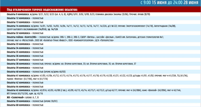 График отключения горячей воды