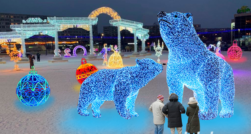 В Челнах к Новому году начали украшать площадь Азатлык