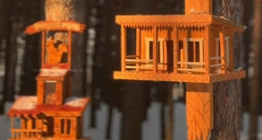 В Комсомольском парке Челнов установили резные кормушки для птиц