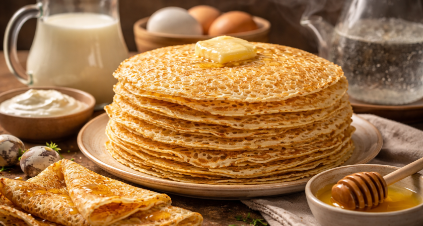 Ажурные блинчики на Масленицу-2026: простой трюк с кефиром и кипятком для идеальных "дырочек"